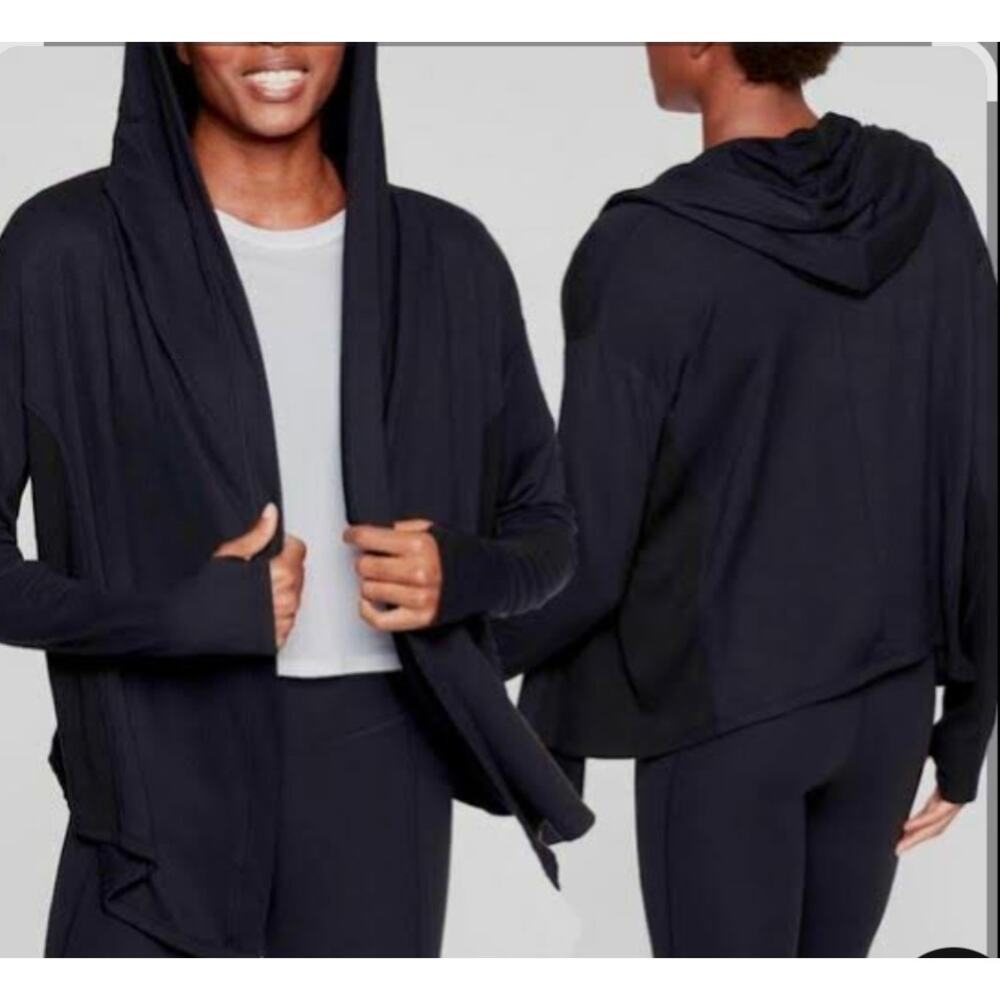 Womens Athleta Nirvana Hooded Wrap Cardigan Medium Black Waterfall